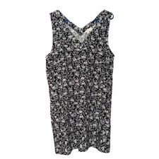 LOFT Women’s V-Neck Linen Blend Sleeveless Black White Floral Sundress Large