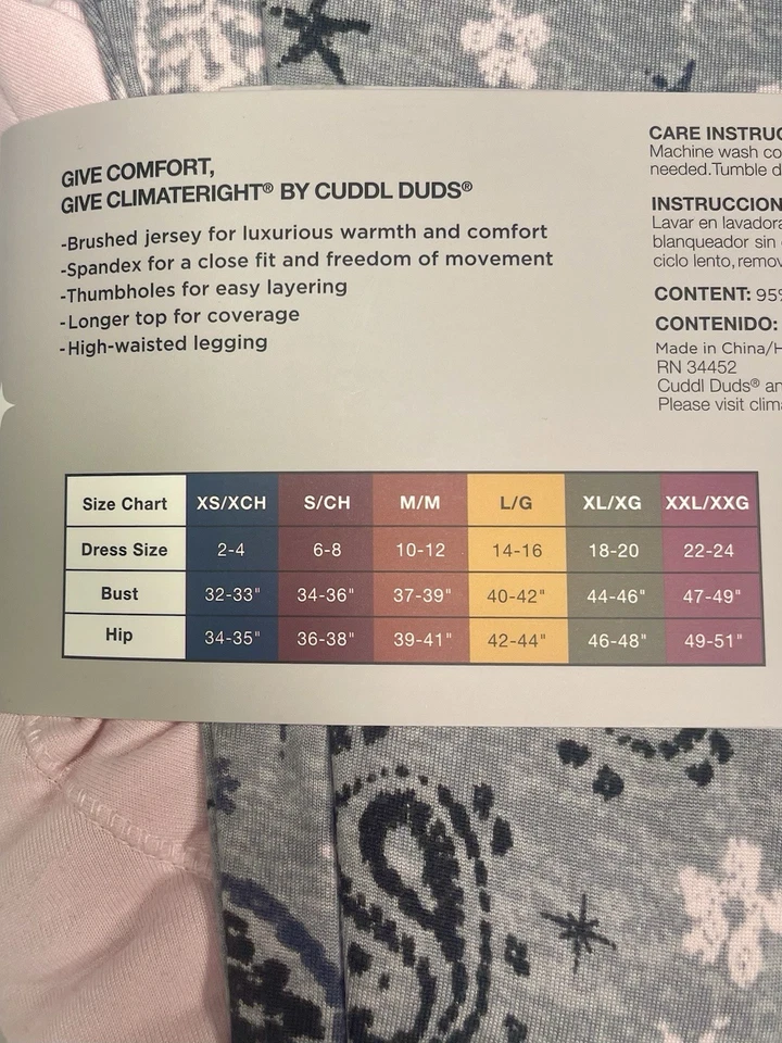 Conjunto de pijama de invierno para mujer Cuddle Duds polar capa base talla S/CH rosa cachemira Foto 4 de 4