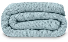 Leno Weave Ice Grey Blanket, Queen 100% Cotton, Lightweight, Warm, Extra-Fluf...