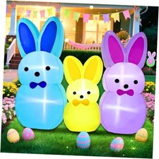 7FT Easter Bunny Inflatables Outdoor Yard Decoration LED Lighted Blow Up