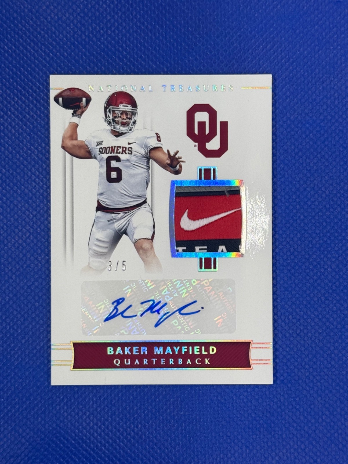 Baker Mayfield Panini National Treasures Collegiate Laundry Tag Signatures Brand Logo #BM Base