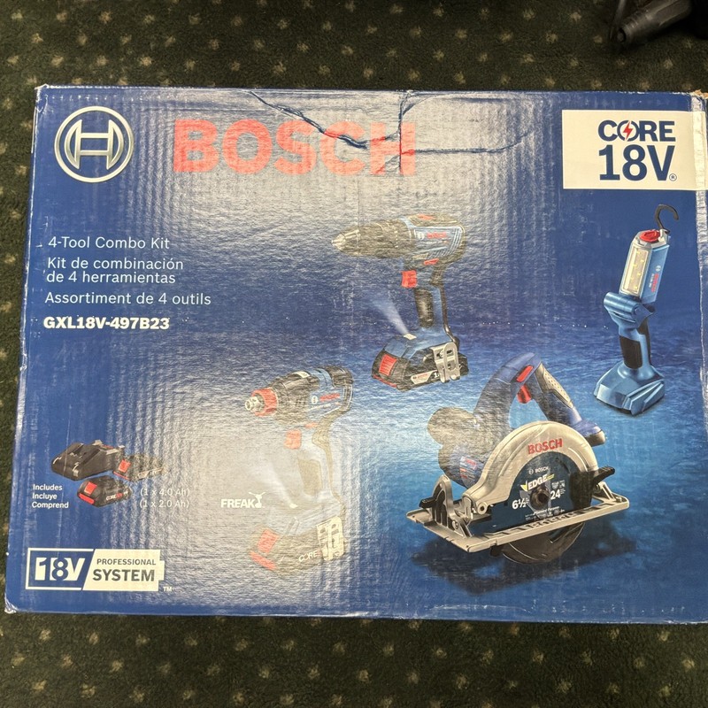 Brand NEW Bosch GXL18V-497B23 18V 4 Power Tool Combo Kit 2 Batteries + Charger