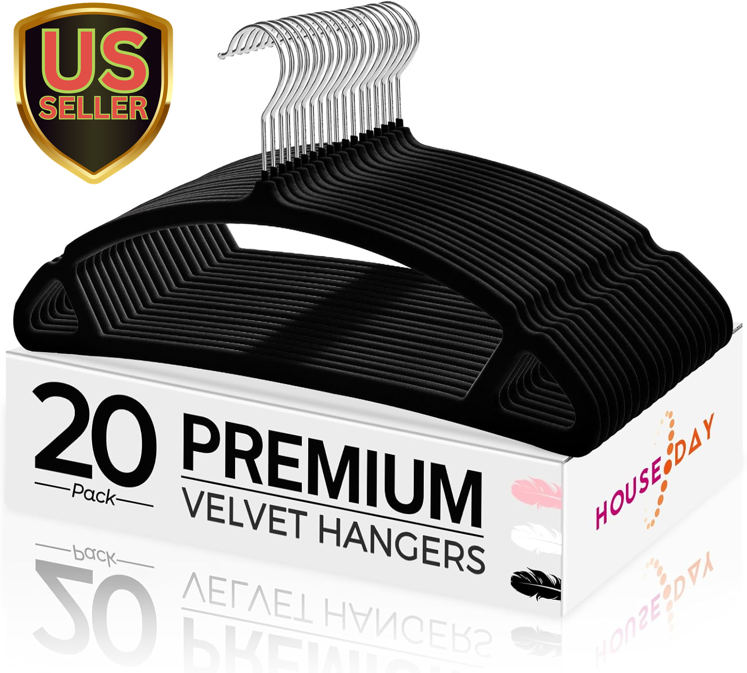 20-Pack Black Velvet Non-Slip Luxury Felt Clothes Hangers-image
