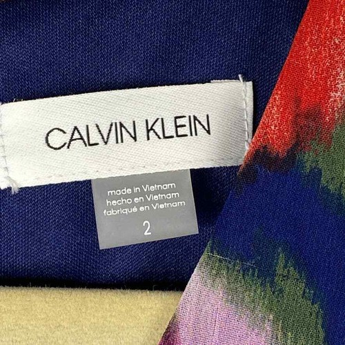 Vestido Calvin Klein Talla 2 Mujer Azul Marino Rosa Floral 3/4 Volantes Manga Campana Gasa - Imagen 5 de 10