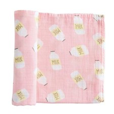 Mud Pie Baby Girl Pink Milk Swaddle Blanket 47" x 47" Cotton NEW