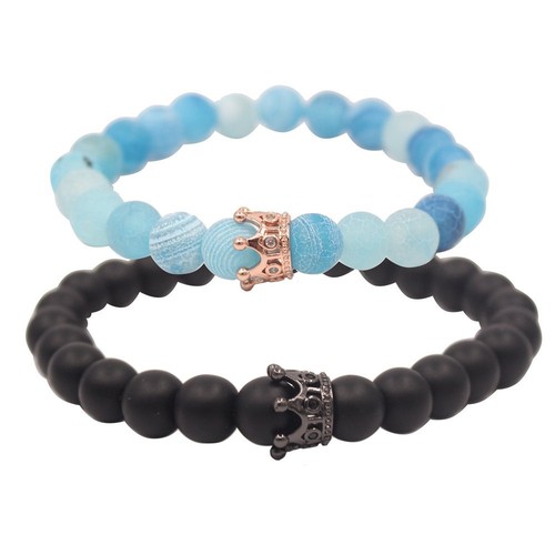König Königin Krone Distanz Paar Armbänder seine Freundschaft 8 mm Perlen Liebhaber - Bild 8 von 9