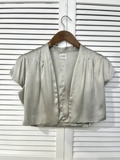 Shiny Beige Silver Silky Bolero Cropped Jacket Uk 12