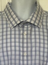 PRONTO UOMO NWOT Blue White Plaid Non-Iron Cotton Slim Fit 19 34-35