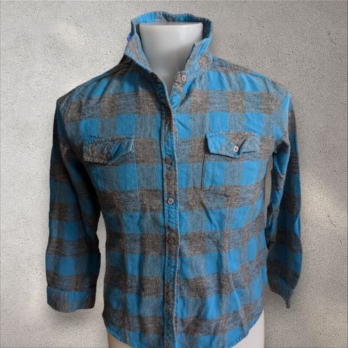 Keren Hart blau grau kariert 100 % Baumwolle Langarm Knopfleiste Damen Large