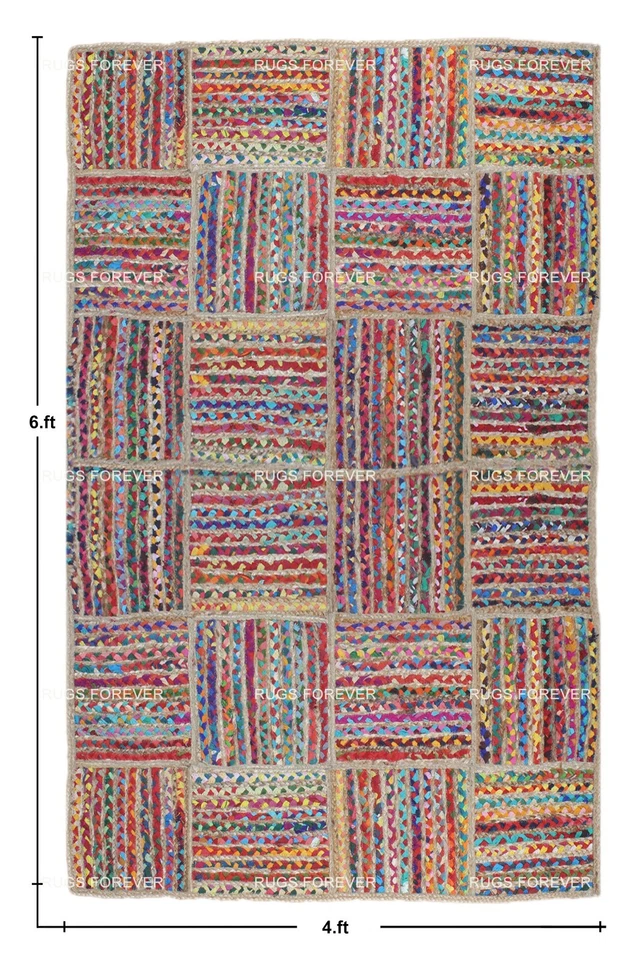 Alfombras de yute de algodón Chindi rojas trenzadas a mano alfombras para sala de estar 4x6 6x9 Foto 4 de 4