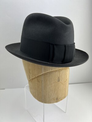Vintage Royal Stetson Homburg Hat Mens Sz 6 7/8 Black Crossbow