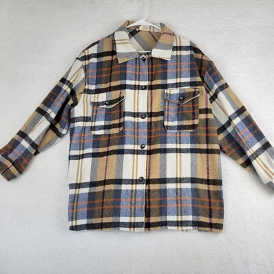 Bibi Oversized Plaid Shirt Shacket Brown Camel Colored Women's Size Large