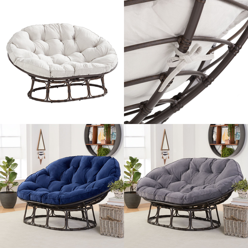 Double Papasan Chair Bench with Cushion Large 2 Person Saucer Seat Loveseat eBay