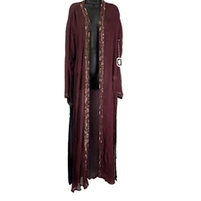 La Fuori Silk Beaded Sequin Topper Duster in Burgundy/Mauve Large Coverup