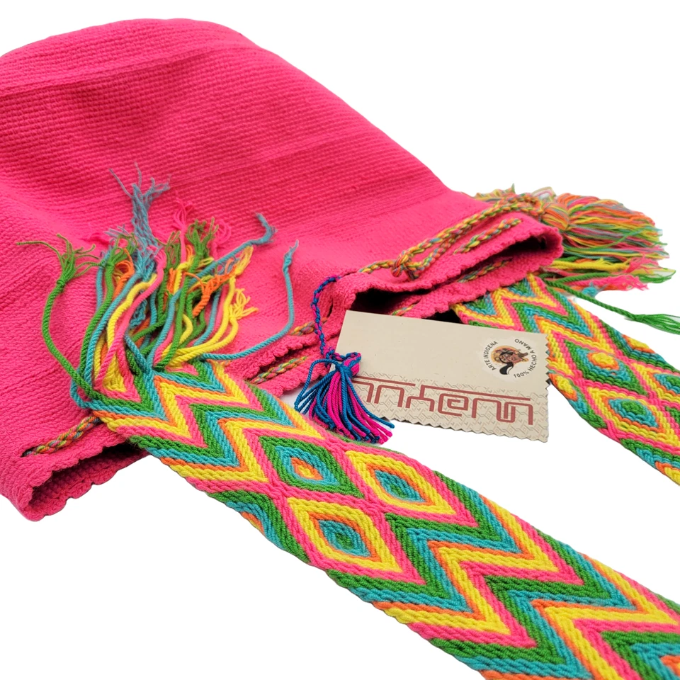 NUEVO CON ETIQUETAS 🔥 Bolso Mochila Wayuu Grande Colombiano Hecho a Mano Sólido Informal Calidad Superior ROSA Foto 3 de 4