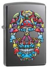 Zippo Windproof Lighter With Psychedelic Mushroom Skull Design 49135, New In Box