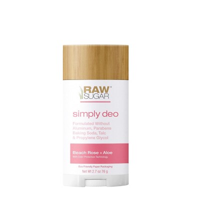 Aluminum Free Deodorant Stick Raw Sugar Simply Deo Whole Body Beach Rose + Aloe