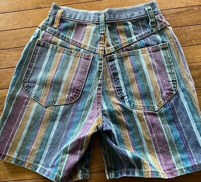 Vintage Denim Shorts 80s Made in the Shade, Striped Sleek Vintage Denim Shorts 80s Made in the Shade, Striped Sleek