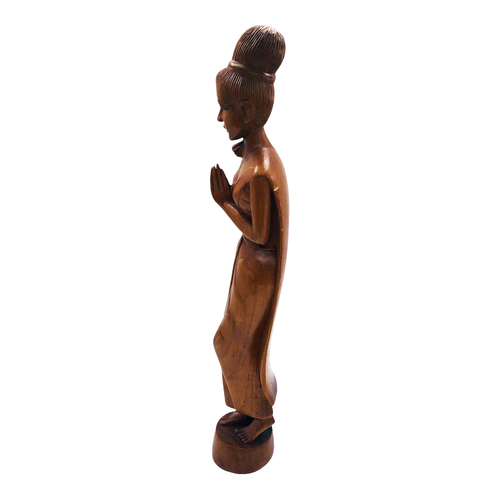Vintage Thai Sawasdee Lady Woman Welcome Statue Figurine Hand Carved Wood 21” - Picture 4 of 10