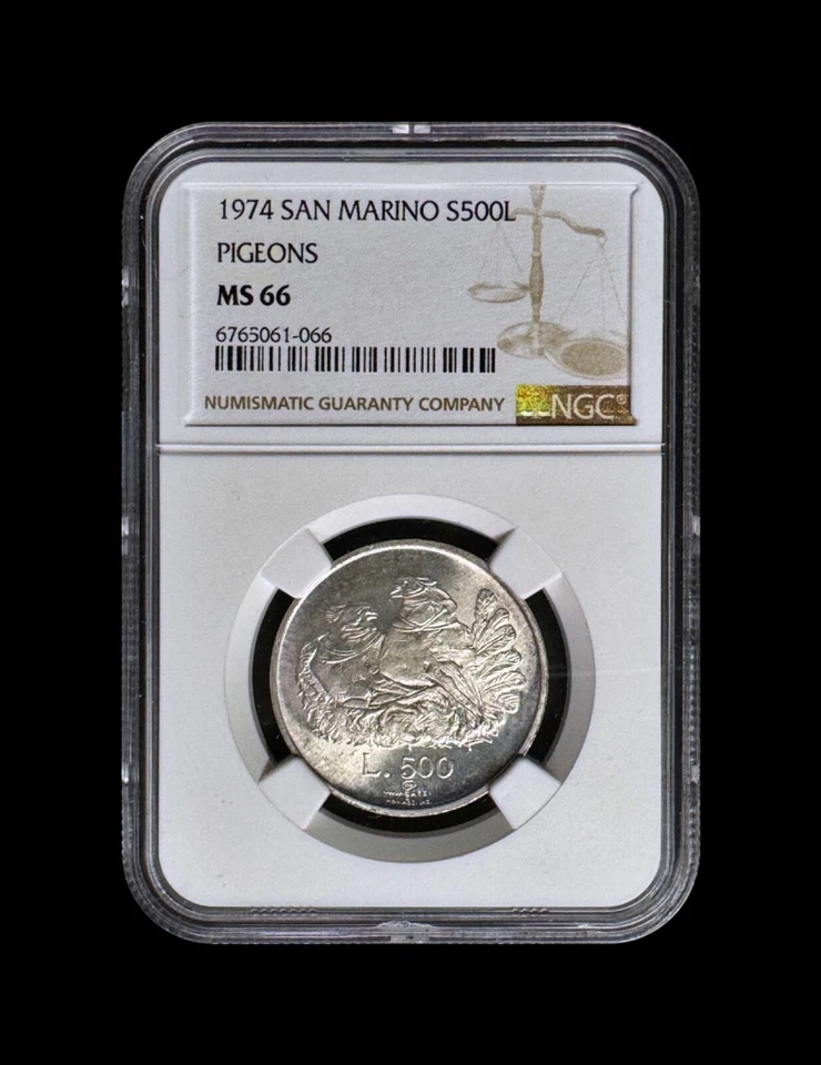 SAN MARINO. 1974, 500 Lire, Silver - NGC MS66 - Pigeons 066 - Image 2 of 4