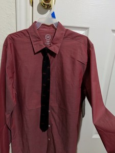 red dress shirt black tie