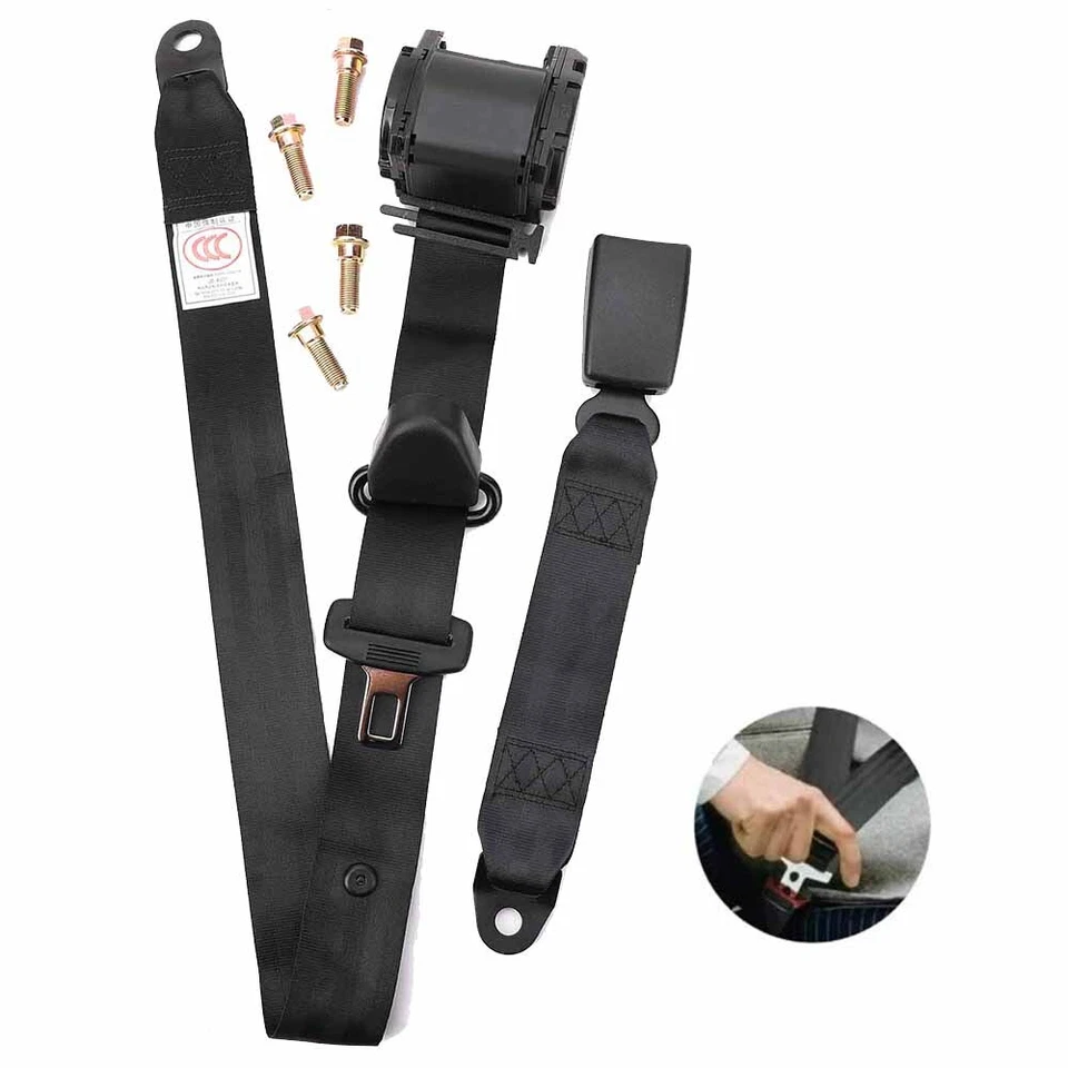 2Set Retractable 3 Point Safety Seat Belt Straps Car Vehicle Adjustable Belt Kit - Image 3 of 4