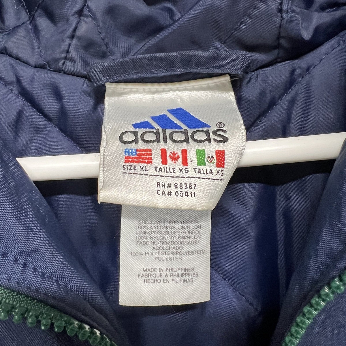 Vintage 90s Adidas Blue Green Windbreaker XL Quilted Puffer