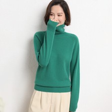 Lady Turtleneck Sweater Long Sleeve Knitted Top Soft Warm Pullover Loose Jumper