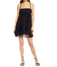 FREE PEOPLE Intimately Black Lace Cotton Gauzy Pleated Mini Slip Dress M  8/10