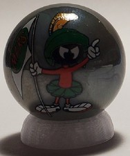 Marvin the Martian w/ Flag Gray Glass 1" Logo Marble w/ Stand