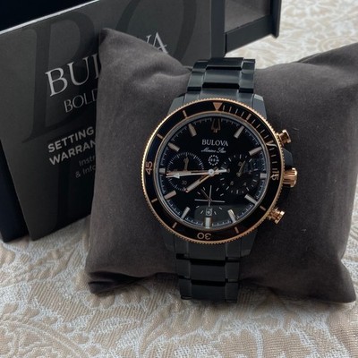 Bulova Marine Star 98B302 Black Dial Stainless Chronograph Quartz Men's Watch