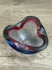 Vtg Murano Seguso Cranberry Blue Sommerso MCM Italian Glass Bowl Ashtray