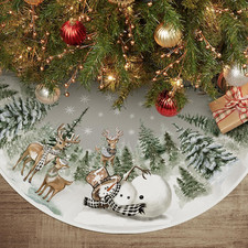 Snowman Reindeer Snowflake Christmas Tree Skirt 36 Inch, Winter Holiday Tree Mat