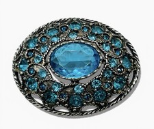 Vintage 1940’s Old Glam Shades Of Blue & Aqua Pot Metal Glass Rhinestone Brooch