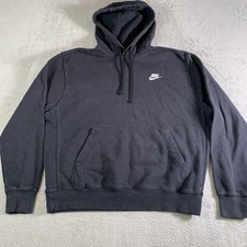 Nike Hoodie Sweatshirt Mens Medium Black Relaxed Fleece Swoosh Kangaroo Pocket