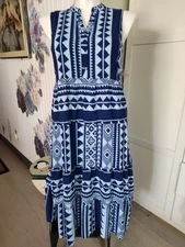 Mlle Gabriel Fit N Flare GeoPrint Tiered Midi Navy White Sz XL 10-12 Excel Cond