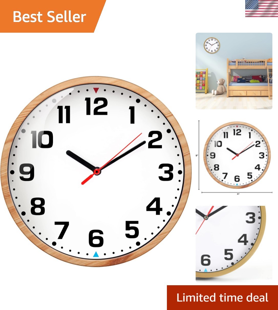 Wall Clock 9 Inch Battery Operated Silent Non-Ticking Wall Clock Modern Quartz