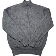 FootJoy FJ Mens M 100 Wool Long Sleeve Pullover Mock Neck 1/4 Zip Sweater Grey