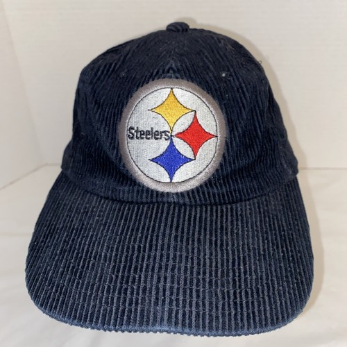 Cappello snapback vintage Annco Pittsburgh Steelers in velluto a coste nero NFL invecchiato - Foto 1 di 10