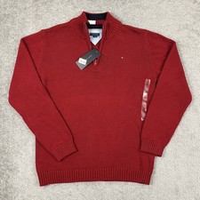 Tommy Hilfiger Sweater Youth Boys XL 20 Red Knit Quarter Zip Preppy Adult Small