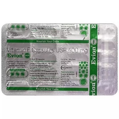 Evion 400,Vitamin E 20 Capsules,for Glowing Face,Strong Hair (Pack of 5 Strip) 