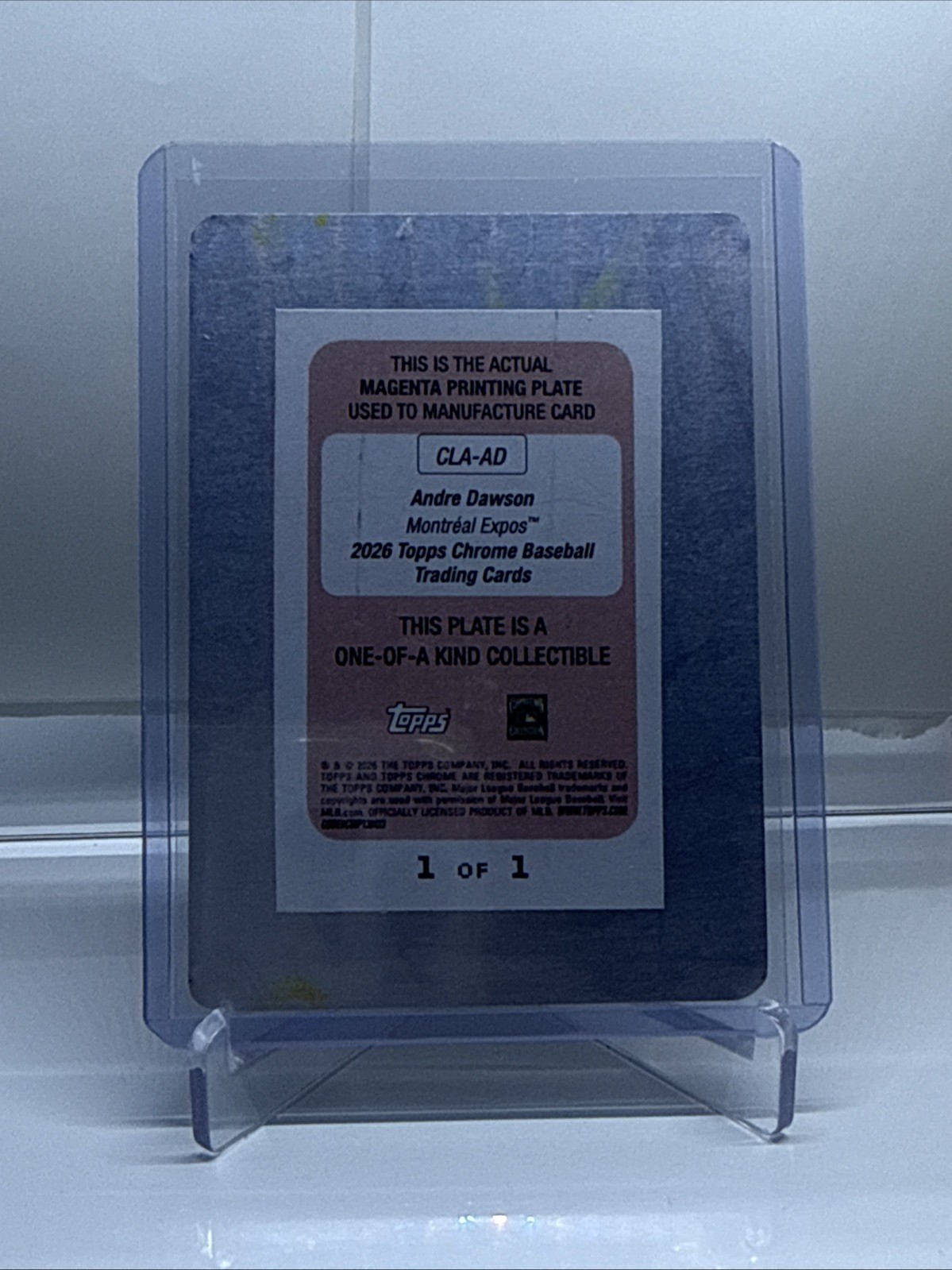 2026 Topps Chrome Baseball Andre Dawson Printing Plate 1/1 ON CARD AUTO CLA-AD view 2