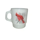 Vintage Milk Glass Anchor Hocking Fire King RED CARDINAL mug