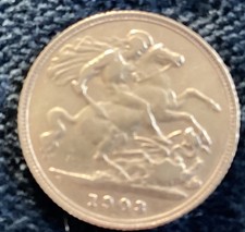 1903 King Edward VII Gold Half Sovereign Coin, 22ct