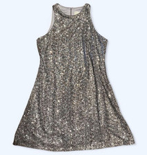 Eliza J Silver Sequin Mesh A-Line Dress Sleev...