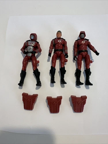 Three GI JOE COBRA CRIMSON GUARD FIGURES LOT Partial Accessories