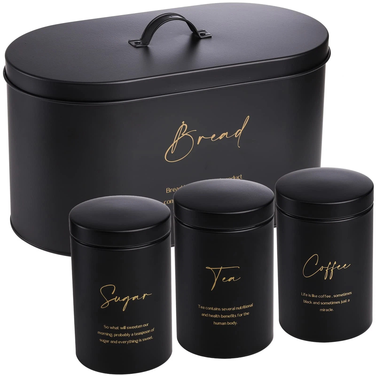 Set of 4 Bread Box and Canister Set for Kitchen Countertop, Metal Bread Bin S...