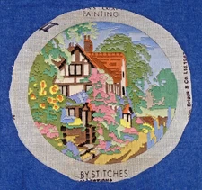 Briggs & Co Cottage Long Stitch Completed Finished Needlepoint Round 10"