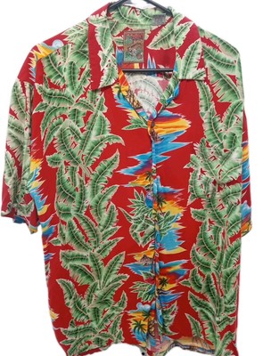 Pineapple Connection Shirt Men's Large Red Hawaiian Vibrant Loud Travel Button