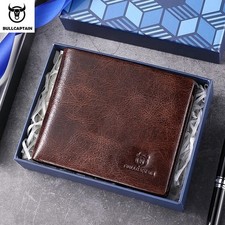 BULLCAPTAIN Genuine Leather Wallet Men RFID Blocking Coin Purse Card ID Holder